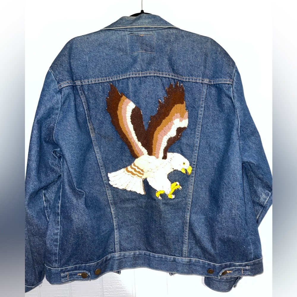 Wrangler Jean Jacket Custom Eagle Embroidery Authentic Jeans